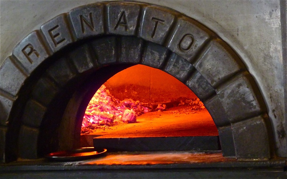 Wood-fired oven at When Pigs Fly Pizzeria in Kittery, Maine