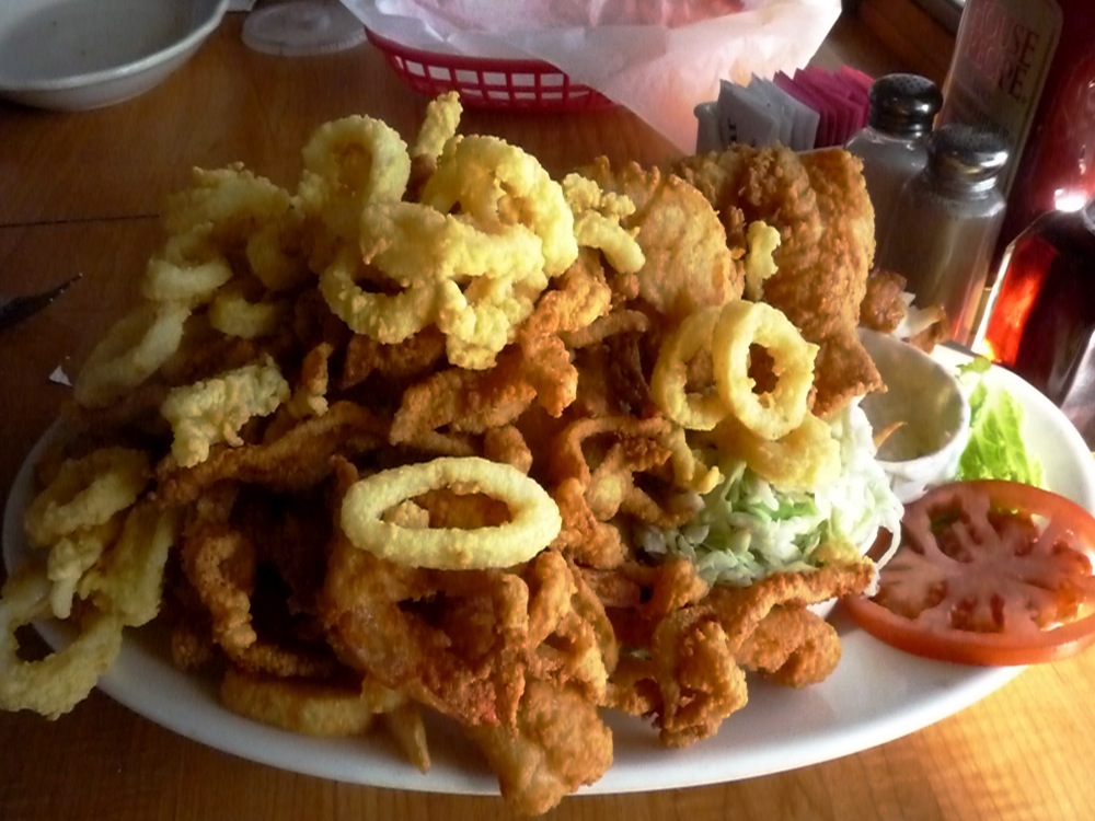 Huge fried seafood platter from Evelyn's Drive-In in Tiverton RI