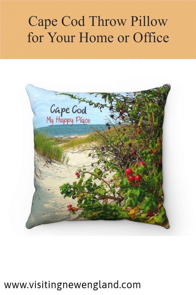 This Cape Cod "My Happy Place" 14X14 decorative indoor pillow features a scene of West Dennis Beach in Dennis, Mass. What a great way to preserve those special memories of Cape Cod while adding special ambiance to your home decor! .: 100% Polyester cover .: 100% Polyester pillow included .: Double sided print - Cape Cod scene on one side, pleasing solid blue color on the back side .: Concealed zipper