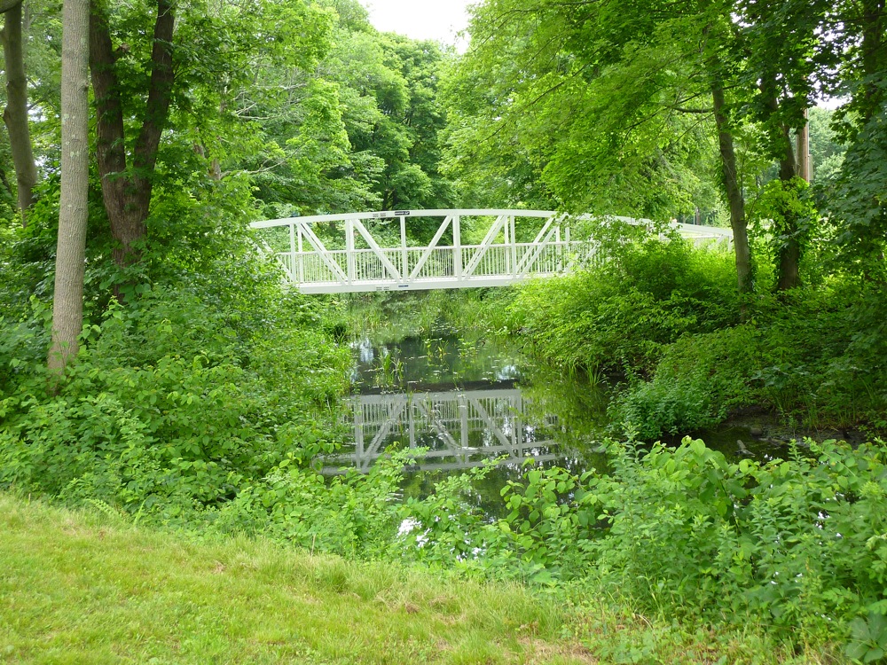 Springbrook Park walking bridge in downtown Walpole, Massachusetts