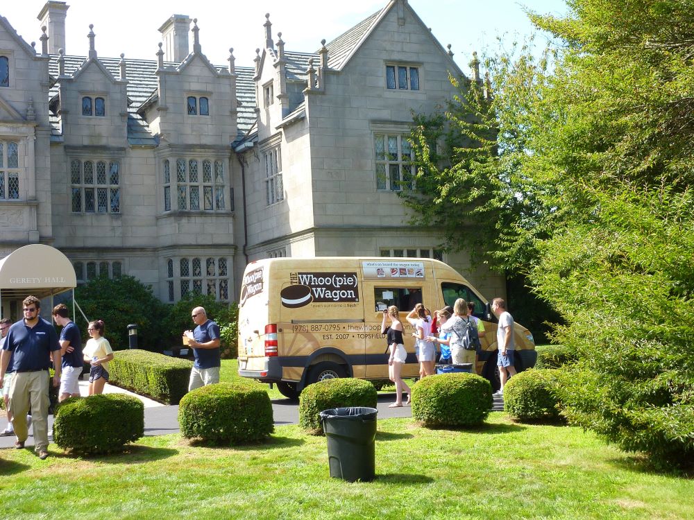 The Whoo(pie) Wagon truck arrives at Salve Regina University in Newport, Rhode Island for freshman move-in day 2019