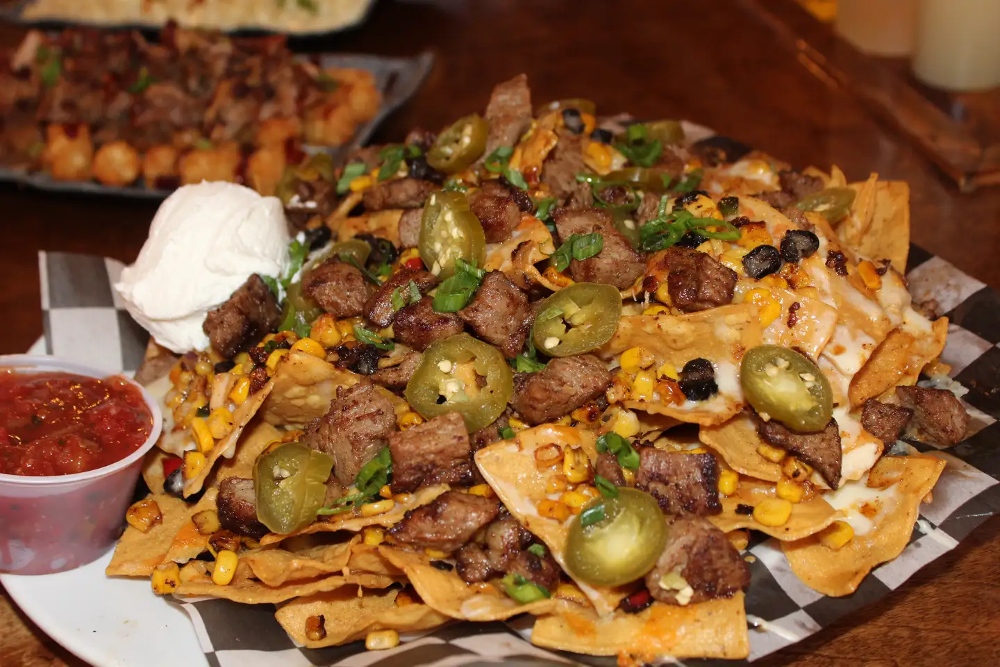 Loaded nachos from The Alamo Texas BBQ and Tequila Bar in Brookline, NH.