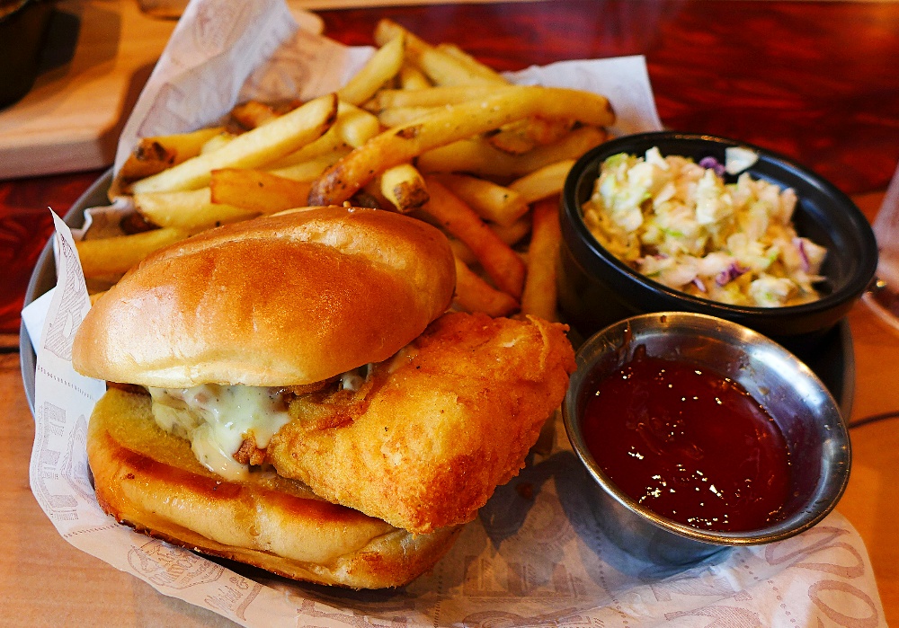 Fish sandwich from The Common Man Millyard in Manchester, NH>