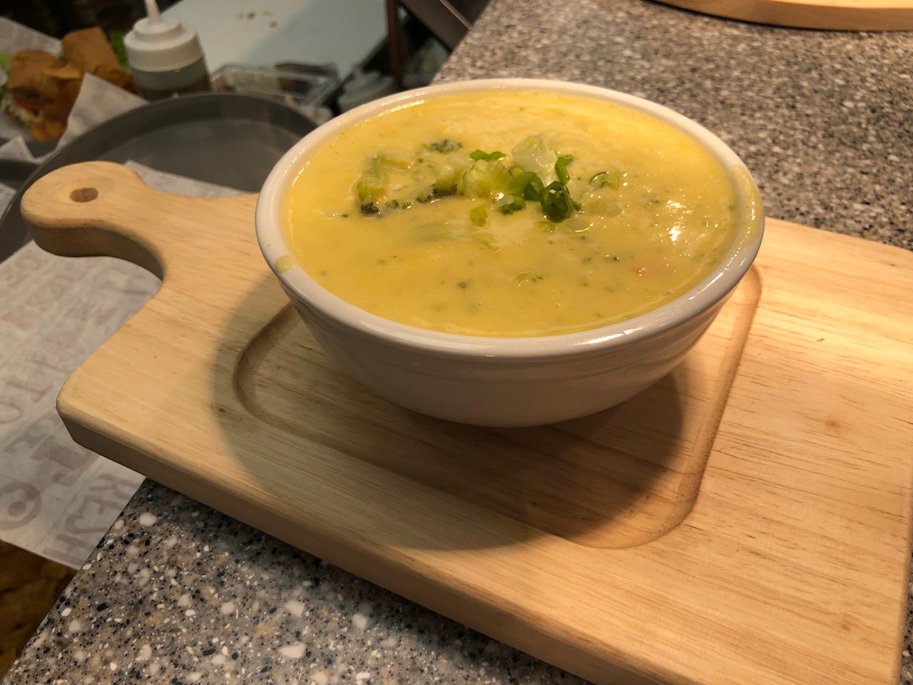 Broccoli cheddar soup from The Common Man Millyard in Manchester, NH.