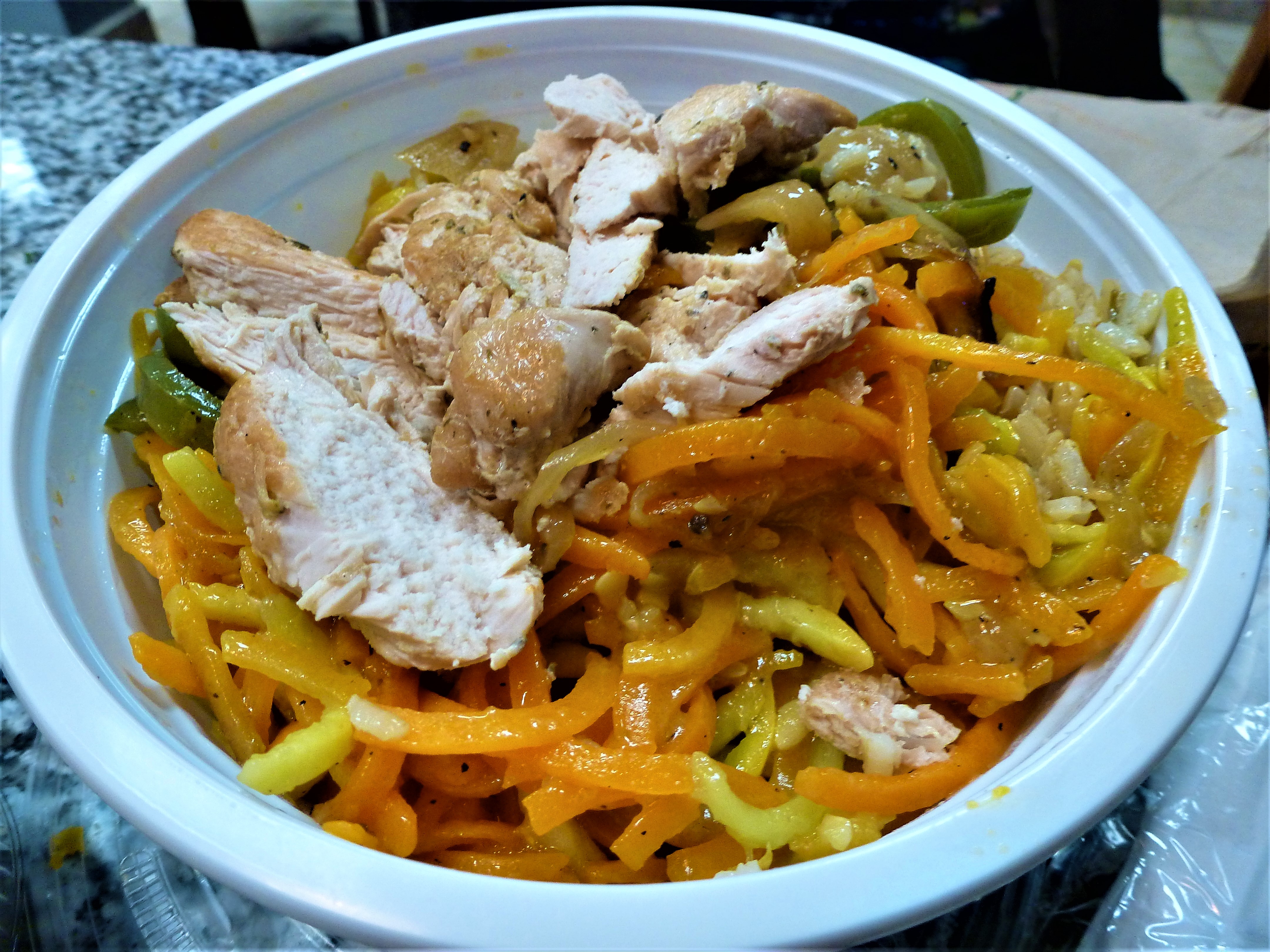 Mixed squash noodles with grilled chicken from CRISP Walpole in Walpole, Mass.