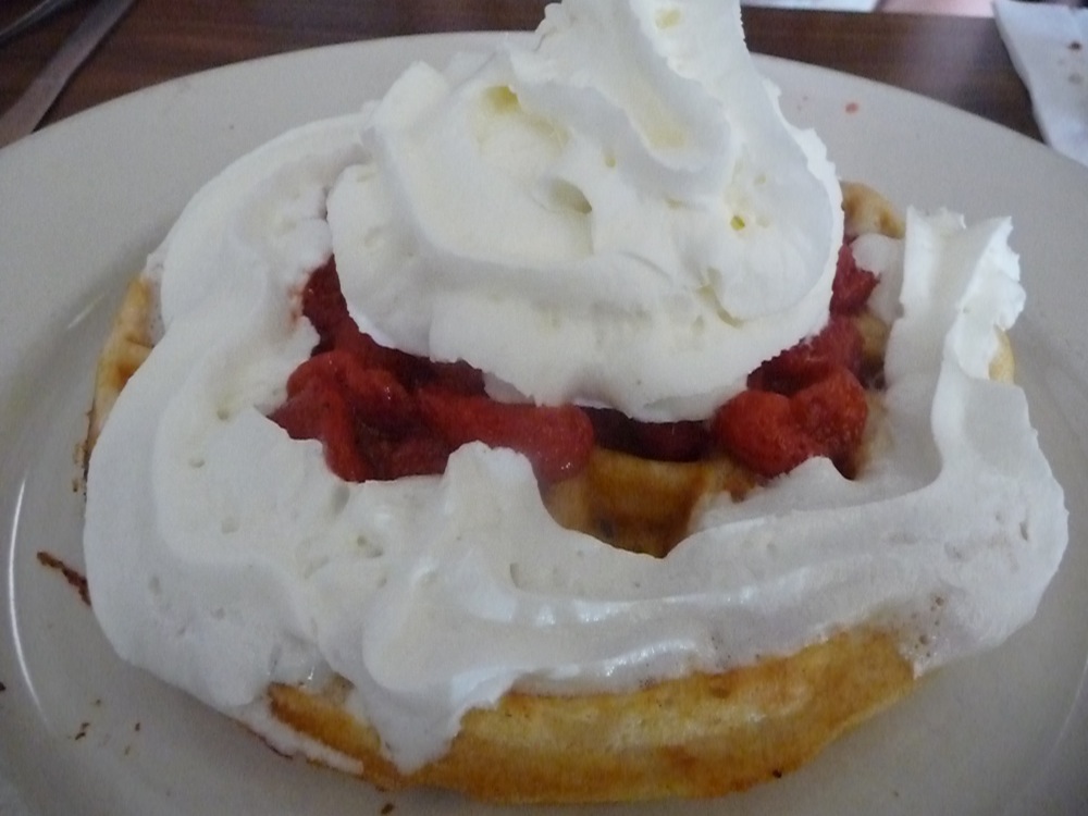 Waffles with strawberries and cream from Joe's Diner in Lee, Massachusetts.