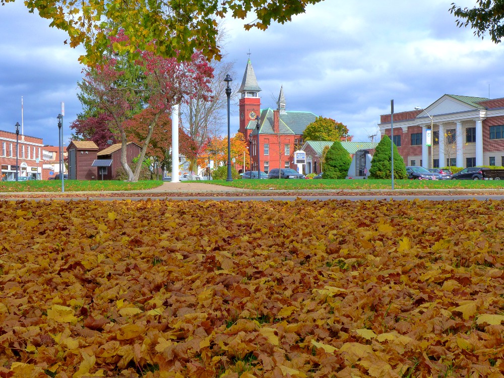 Idyllic downtown look during autumn in Walpole, MA.