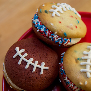 New England Patriots whoopi pie from The Whoo(pie) Wagon in Topssfield, Mass.