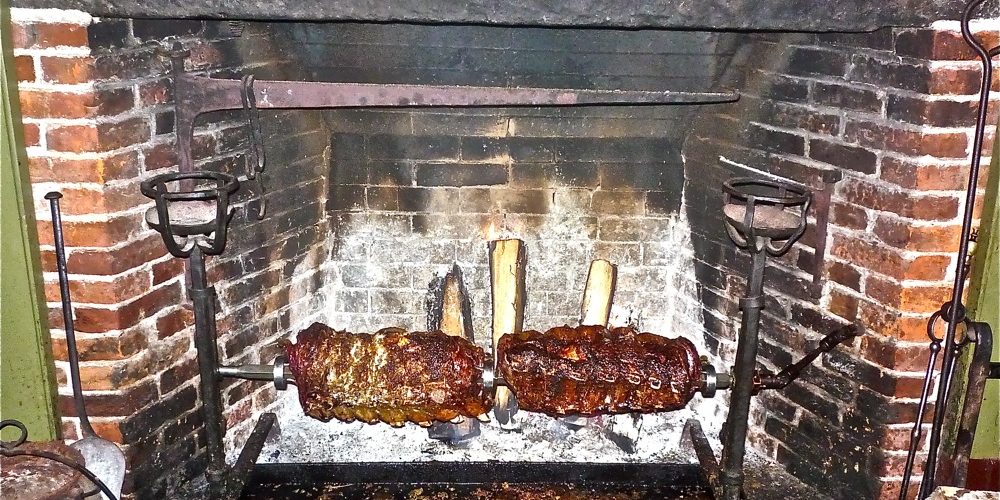 Prime rib roasting over the fireplace at the Salem Cross Inn restaurant in West Brookfield, Mass.