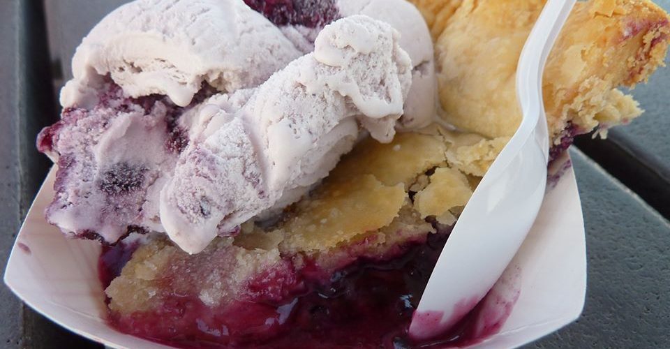 Wild Maine blueberry pie and ice cream from Fox's Lobster House in York Beach, Maine.
