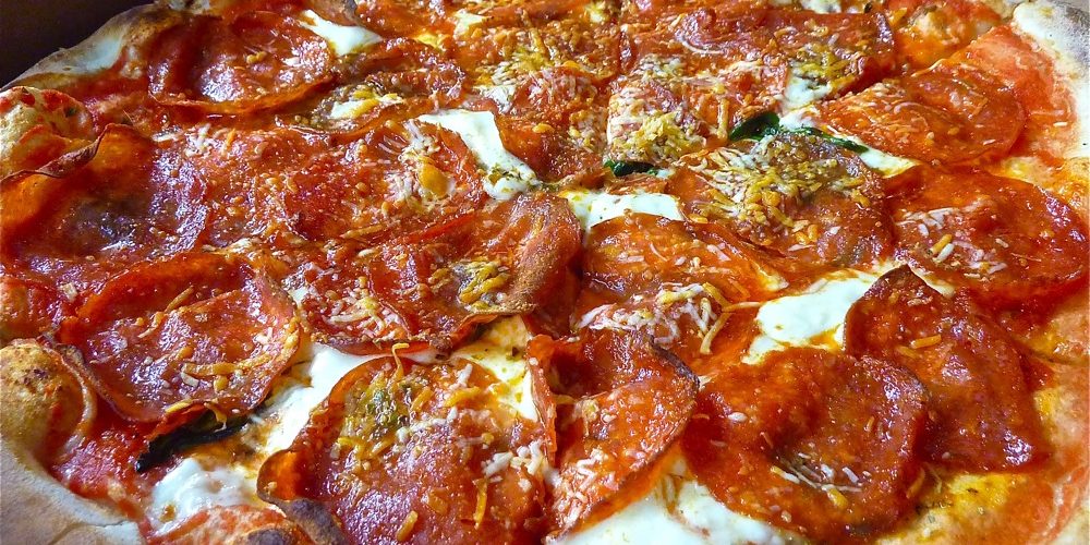 Pepperoni pizza from When Pigs Fly in Kittery, Maine.