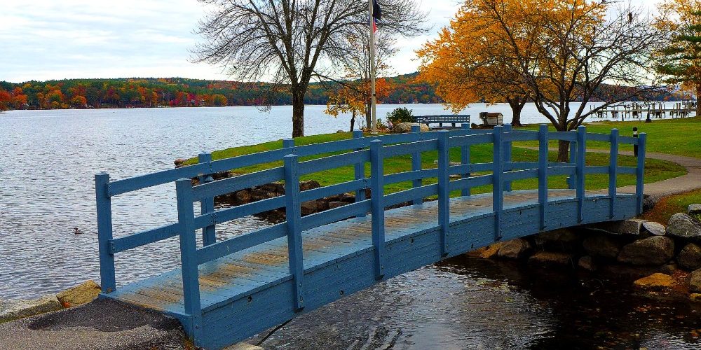Walking bridge along Lake Winnipesaukee in Meredith, NH.