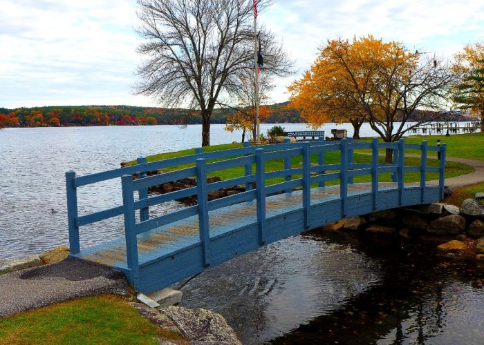 Walking bridge along Lake Winnipesaukee in Meredith, NH.